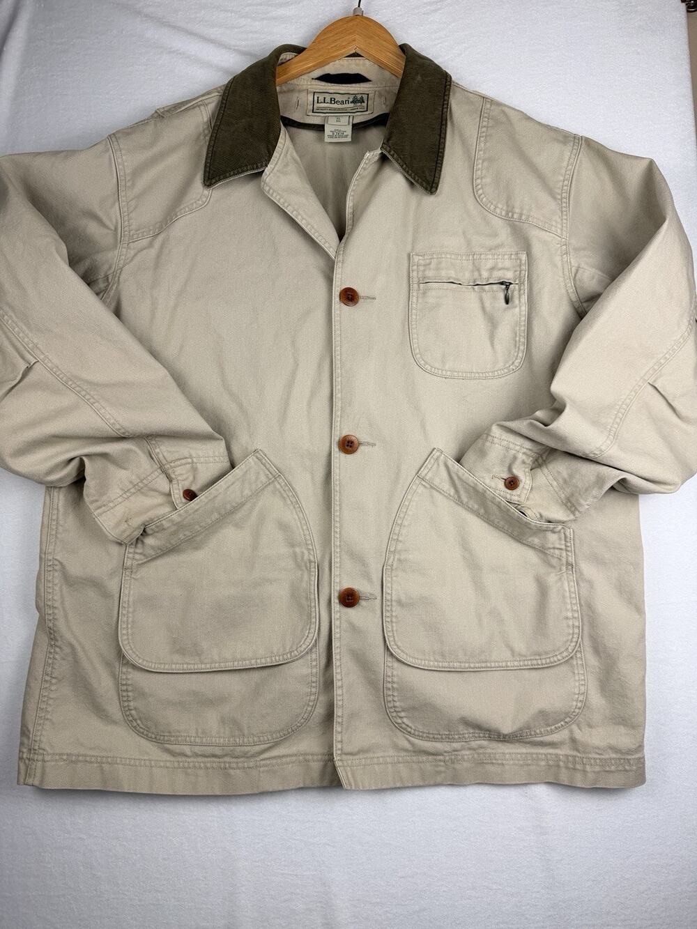 VTG L.L. Bean Barn Coat Men’s XL Reg Tan Canvas Corduroy Collar Chore Jacket